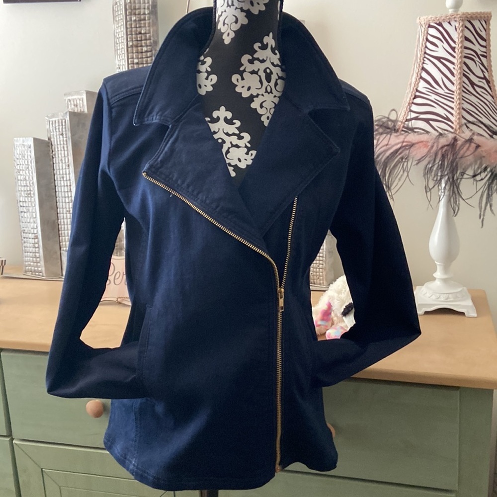 IMAN Denim Moto Jacket Dark Indigo Medium